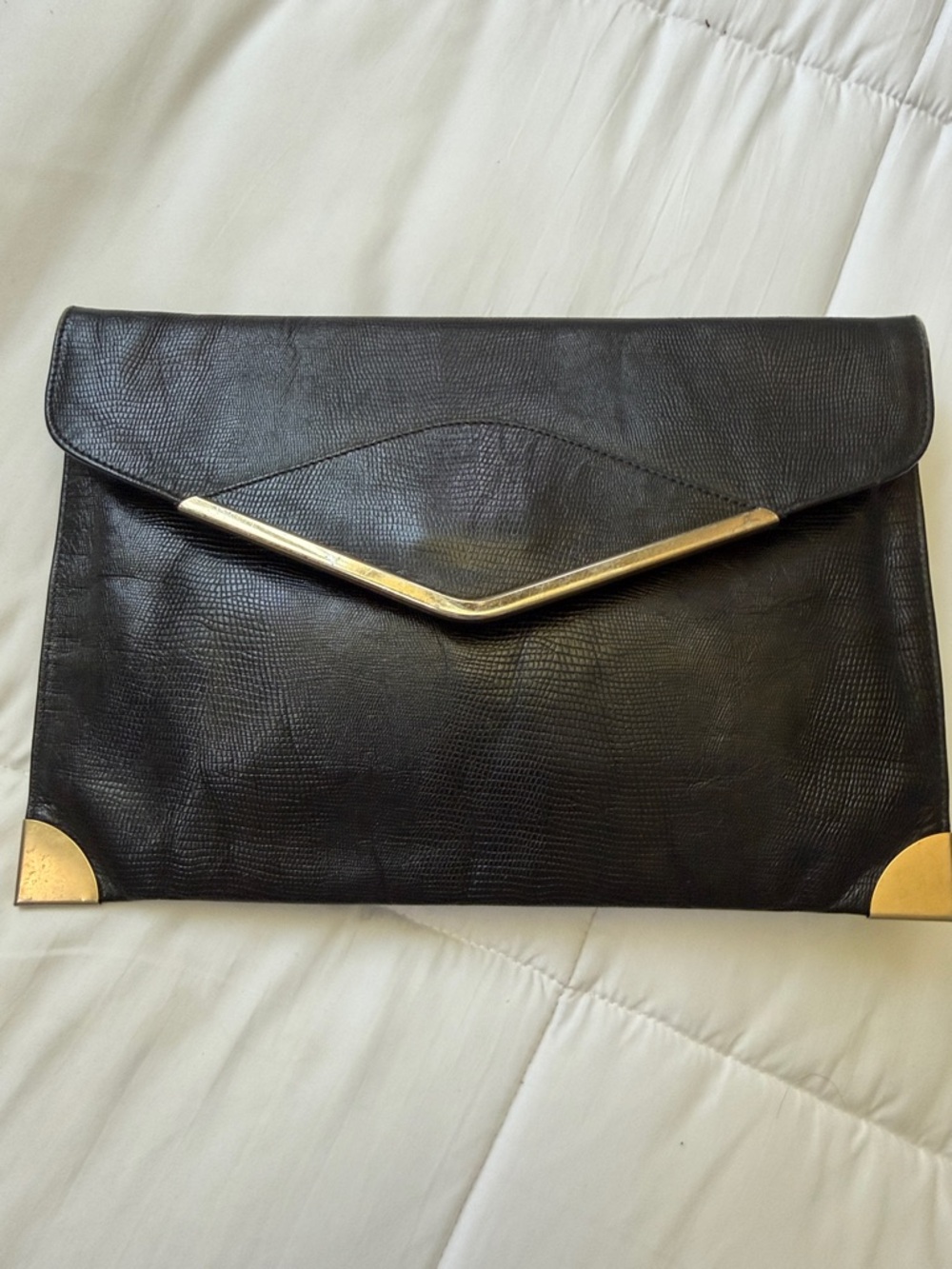 Vintage Phillippe Black Leather Envelope Clutch with Gold Accents - Picture 3 of 8